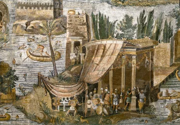 Detalle del mosaico nilótico de Preneste (Palestrina) del santuario de la deidad de la Fortuna Primigenia, 80 a.C.