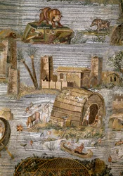 Detalle del mosaico nilótico de Preneste (Palestrina) del santuario de la deidad de la Fortuna Primigenia, 80 a.C.