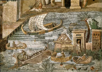 Detalle del mosaico nilótico de Preneste (Palestrina) del santuario de la deidad de la Fortuna Primigenia, 80 a.C.