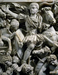 Retrato ecuestre de Hostiliano, hijo del emperador Decio, junto con sus guardias a caballo, (detalle)