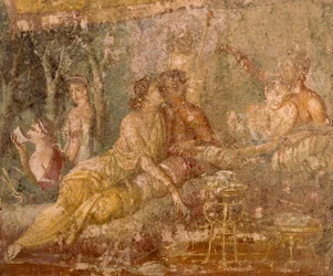 Fresco que representa una escena de triclinio, de Pompeya, Italia