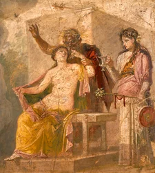 Fresco de tema erótico que representa una escena dionisíaca, de Pompeya (Lista del Patrimonio Mundial de la UNESCO)