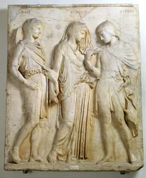 Hermes, Orfeo y Eurídice, relieve, copia romana de un original griego del siglo V a.C. (mármol)