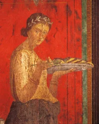 Ritos de iniciación del culto de Dionisio, fresco de la Villa de los Misterios