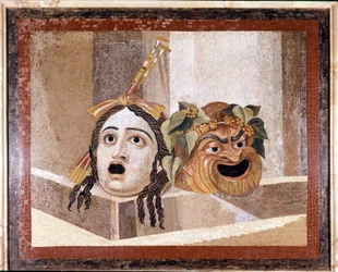 Máscara del Teatro Romano. Mosaico del siglo II d.C. De los Baños de Decio en Aventino, Roma. Musei Capitolini, Roma