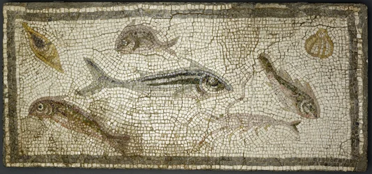 Panel de mosaico que muestra peces, probablemente siglo III d.C.