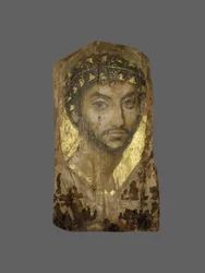 Retrato de momia de un hombre, Egipto, región de Fayum