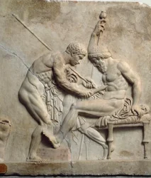 Arte neoática: relieve que representa a Télefo tratado por un cirujano. Siglo I a. C. Procedente de Herculano. Nápoles, Museo Arqueológico Nacional