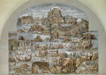 Mosaico nilótico de Preneste (Palestrina) del santuario de la deidad de la Fortuna Primigenia, 80 a.C.