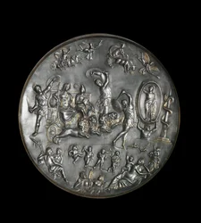 Patere de Parabiago, plato ritual de plata que representa el triunfo de Attis y Cibeles en un carro tirado por leones, siglo IV