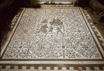 Mosaico del pavimento de la casa de Dionisio y Ariadna, siglo II