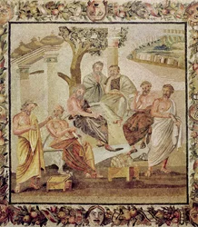 Platón Conversando con sus Discípulos, de la Casa de T. Siminius, Pompeya (mosaico)