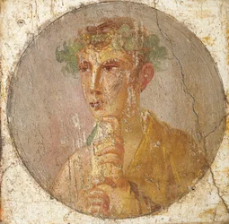 Retrato de un joven sosteniendo un pergamino de papiro, 55-79 d.C. (detalle)