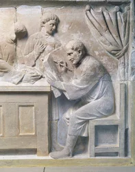 Relieve del mausoleo que representa a un recaudador de impuestos