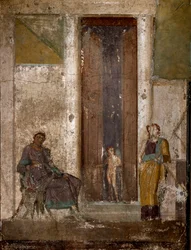 Arte romano: «Eros persuade a Helena para que ame a Paris». Fresco de Pompeya. Siglo I. Nápoles, Museo Archeologico Nazionale