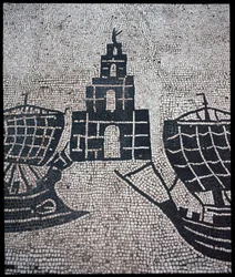 Arte romano: "Faro y barcos" Mosaico de la Corporación de gente de mar, Plaza de las Corporaciones