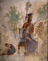 Arte romano: «Marte, Venus y el Amor ocioso». Fresco de la Villa dell