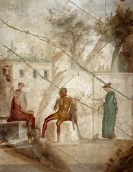 Arte romano: «Pan músico con ninfas». Fresco atribuido al Maestro Chiaro. Siglo I. Procedente de Pompeya. Nápoles, Museo Archeologico Nazionale