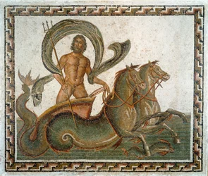 Arte romano: «El triunfo de Neptuno». Mosaico del siglo III d. C. Susa, Museo Arqueológico, Túnez