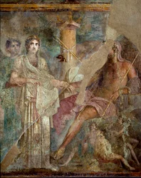 Arte romano: «La boda de Zeus y Hera en el monte Ida». Fresco romano procedente de la Casa del Poeta Trágico en Pompeya. Siglo I d. C. Nápoles, Museo Archeologico Nazionale