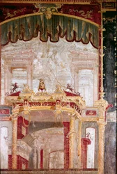Arte romano: "decoración". Fresco romano del cuarto estilo pompeyano de Ercolano (Herculano) 60-80 d.C.
