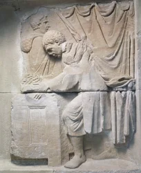Relieve romano del mausoleo que representa a un comerciante de pan, siglo II d.C.