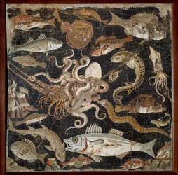 Arte romano: «Fauna marina». Mosaico del siglo II. Nápoles, Museo Archeologico Nazionale, inv. 120177