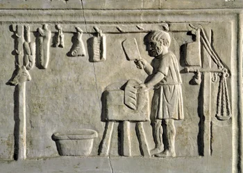 Arte romano: un carnicero en su tienda (detalle)