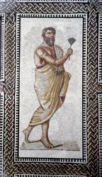 Arte romano: «Hombre con un tejado». Mosaico de pavimento de las Termas de Caracalla. 212 d. C. Roma, Museo Nazionale Romano (o delle Terme).