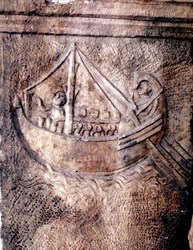 Barco de transporte romano. Bajo relieve del siglo II d.C. Museo Nacional Romano