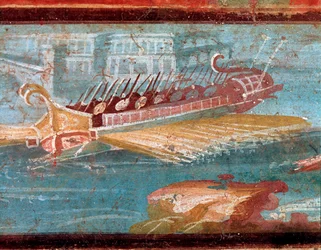Buques de guerra romanos en la entrada de un puerto (fresco)