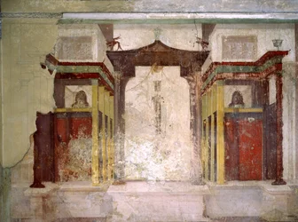 Pared sur de la Sala de las Máscaras, Casa de Augusto, Colina Palatina, Roma
