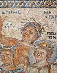 La presentación del bebé Dioniso por Hermes (detalle de Hermes, Néctar y Teógeno)
