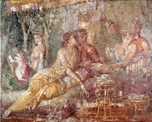 Triclinium, pareja besándose (fresco)