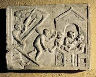 Descarga de carga y controles portuarios, bajorrelieve, civilización romana
