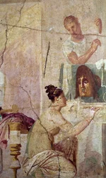 Victoria de un poeta trágico, detalle de una actriz (fresco)