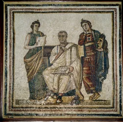 Virgilio y dos musas (Clio y Melpómene) - principios del siglo III