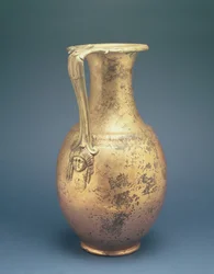 Jarra de vino con asa decorativa, del sitio romano en Newstead, Melrose, finales del siglo I d.C.