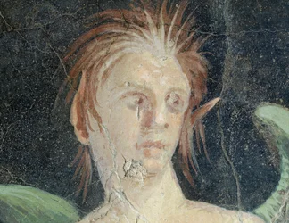 Genio alado, fragmento de fresco de la Villa de Publio Fanio Sinistor, Boscoreale, Campania, Italia, (detalle), civilización romana