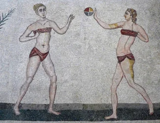 Joven en bikini, Villa Romana del Casale, Sicilia, 315-350 d.C. (mosaico)