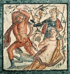 Licurgo atacando a la ninfa Ambrosia, mosaico de Herculano (50-79 d.C.)