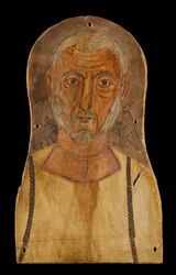 Hombre anciano flanqueado por dioses egipcios, c.250 d.C.