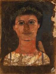 Sudario de momia con retrato pintado de un niño