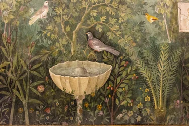 Detalle de jardín. Fresco de la Casa del Brazalete de Oro, Casa del Bracciale d