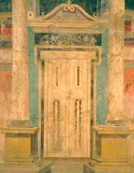 Muro de Aeacus con decoración escenográfica al fresco con puerta falsa, de la Villa romana de Boscoreale (Nápoles), Civilización romana,