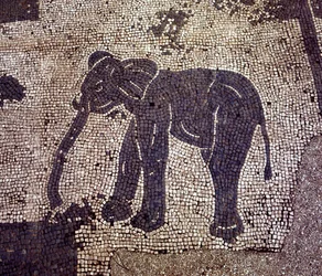 Ostia antigua. Plaza de las Corporaciones. Mosaico de la Corporación de los Navegantes de Sabratha