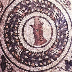 Cabeza de antílope, mosaico romano, principios del siglo IV