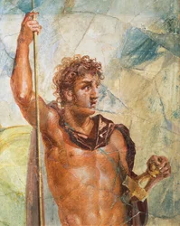 Detalle de un fresco que representa a Alejandro, de las Bodas de Alejandro (Ares) y Stateira (Afrodita), Regio 6 Insula Occidentalis 39, Pompeya (Lista del Patrimonio Mundial de la UNESCO