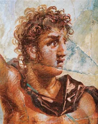 Detalle de un fresco que representa a Alejandro, de las Bodas de Alejandro (Ares) y Stateira (Afrodita), Regio 6 Insula Occidentalis 39, Pompeya (Lista del Patrimonio Mundial de la UNESCO