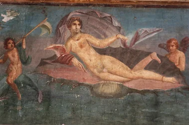Detalle del fresco de la Casa de Venus en concha, Pompeya , Campania, Civilización romana